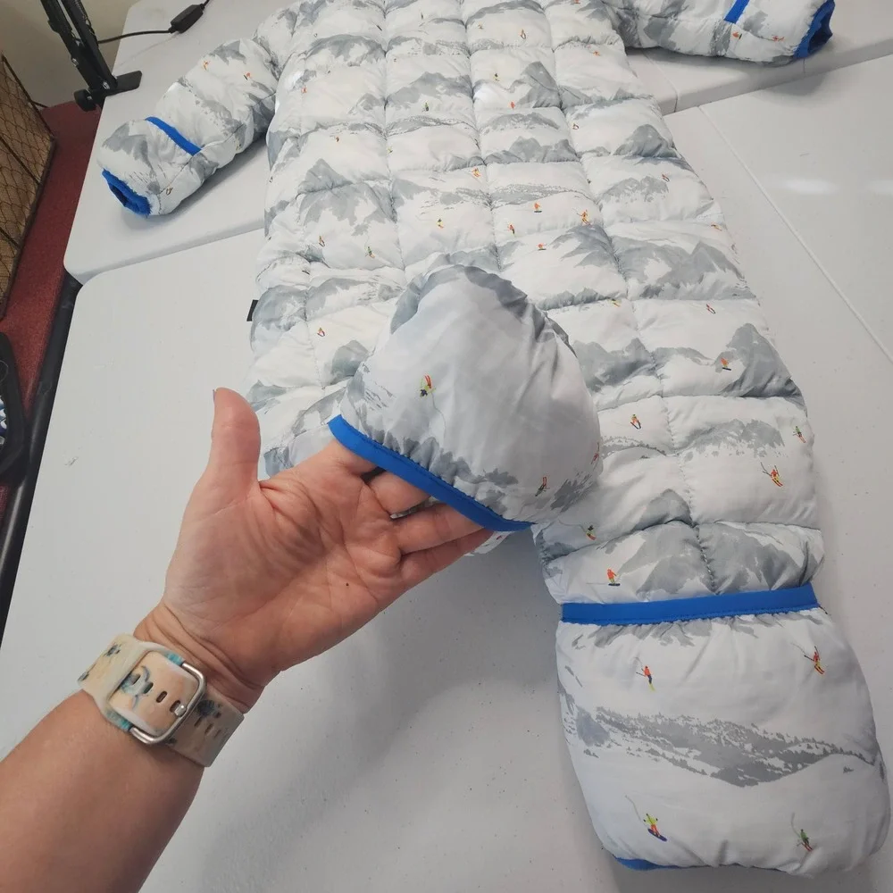Spyder Puffer Bunting 24M White Blue Mountain Ski Scene Gorpcore Snowsuit